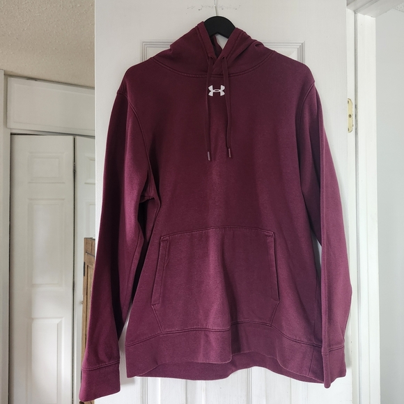 Under Armor Hoodie Men M Hustle Burgundy Fleece Pull Over Casual Warm Y2K Winter - Picture 10 of 16